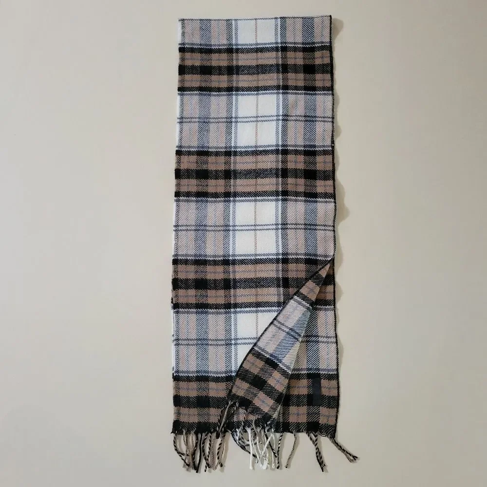 Try Now Men's Oblong Black White Tan Plaid Scarf